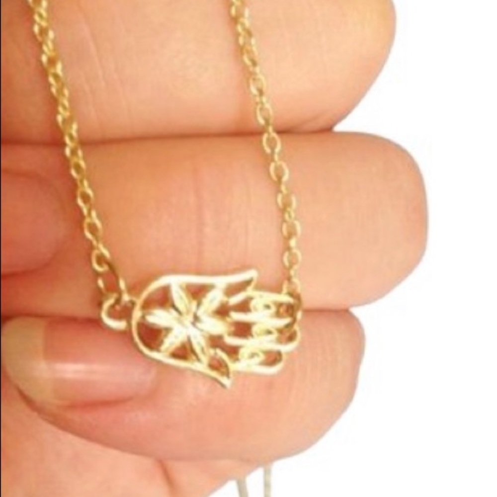 New Gold Sideways Hamsa Hand Filled Necklace